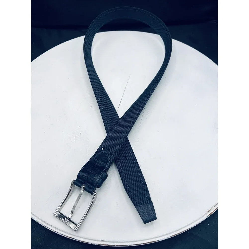 Hugo Boss BOSS Navy Italian Leather Belt 34/85 NWOT Silver Buckle 2681Q21-410